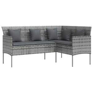 Divano da Giardino a Forma di L con Cuscini Grigi in Polyrattan Grigio
