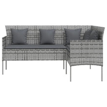 Indlæs billede til gallerivisning Divano da Giardino a Forma di L con Cuscini Grigi in Polyrattan Grigio