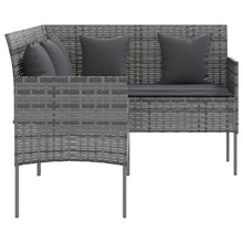 Indlæs billede til gallerivisning Divano da Giardino a Forma di L con Cuscini Grigi in Polyrattan Grigio