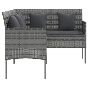 Divano da Giardino a Forma di L con Cuscini Grigi in Polyrattan Grigio