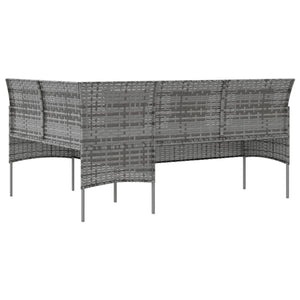 Divano da Giardino a Forma di L con Cuscini Grigi in Polyrattan Grigio