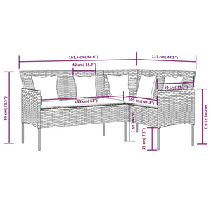 Divano da Giardino a Forma di L con Cuscini Grigi in Polyrattan Grigio