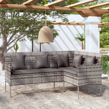 Indlæs billede til gallerivisning Divano da Giardino a Forma di L con Cuscini Grigi in Polyrattan Grigio