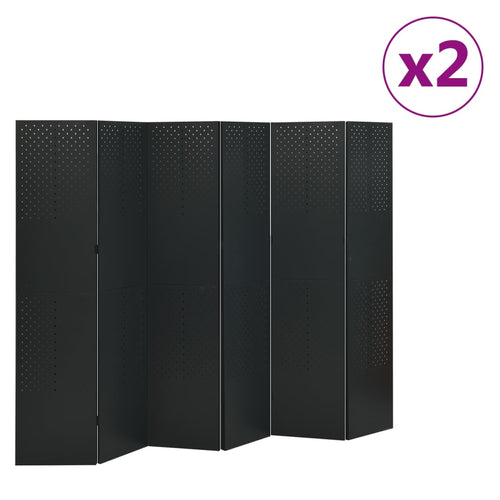 Separè 6 Pannelli 2 pz Nero 240x180 cm in Acciaio