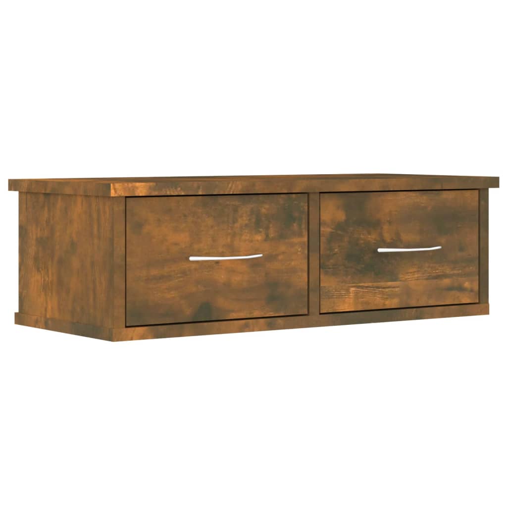 Mobiletto a Parete 2 Cassetti Rovere Fumo 60x26x18,5cm Legno Ingegnerizzato