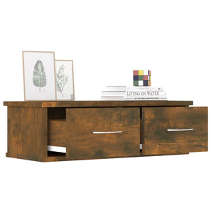 Mobiletto a Parete 2 Cassetti Rovere Fumo 60x26x18,5cm Legno Ingegnerizzato