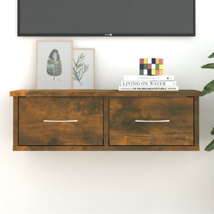 Mobiletto a Parete 2 Cassetti Rovere Fumo 60x26x18,5cm Legno Ingegnerizzato