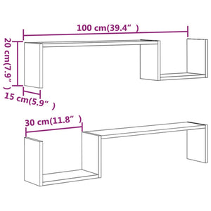 Mensole 2 pz Rovere Fumo 100x15x20 cm in Legno Multistrato