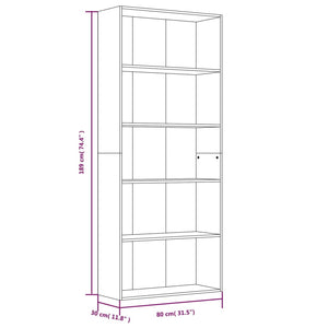 Libreria 5 Ripiani Grigio Sonoma 80x30x189 cm Legno Multistrato