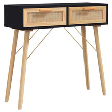 Laden Sie das Bild in den Galerie-Viewer, Tavolo Consolle Nero 80x30x75cm Massello Pino e Rattan Naturale