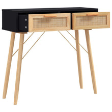 Laden Sie das Bild in den Galerie-Viewer, Tavolo Consolle Nero 80x30x75cm Massello Pino e Rattan Naturale