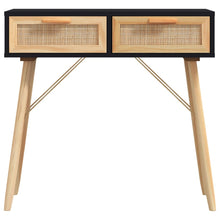 Laden Sie das Bild in den Galerie-Viewer, Tavolo Consolle Nero 80x30x75cm Massello Pino e Rattan Naturale