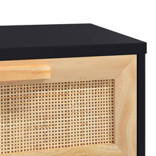Laden Sie das Bild in den Galerie-Viewer, Tavolo Consolle Nero 80x30x75cm Massello Pino e Rattan Naturale