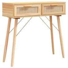 Laden Sie das Bild in den Galerie-Viewer, Mobiletto Consolle Marrone 80x30x75 in Massello di Pino e Rattan Naturale