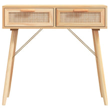 Laden Sie das Bild in den Galerie-Viewer, Mobiletto Consolle Marrone 80x30x75 in Massello di Pino e Rattan Naturale