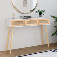 Indlæs billede til gallerivisning Tavolo Consolle Bianco 105x30x75 Massello Pino Rattan Naturale