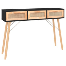 Charger l&#39;image dans la galerie, Mobiletto Consolle Nero 105x30x75cm in Massello di Pino e Rattan Naturale