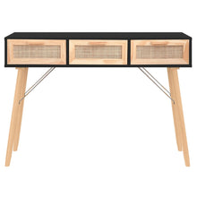 Charger l&#39;image dans la galerie, Mobiletto Consolle Nero 105x30x75cm in Massello di Pino e Rattan Naturale