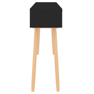 Mobiletto Consolle Nero 105x30x75cm in Massello di Pino e Rattan Naturale