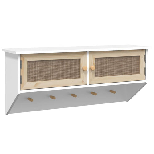 Appendiabiti a Muro 2 Antine Bianco in Legno Multistrato e Rattan Naturale