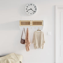 Carica l&#39;immagine nel visualizzatore di Gallery, Appendiabiti a Muro 2 Antine Bianco in Legno Multistrato e Rattan Naturale