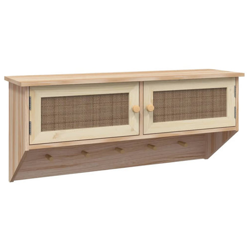 Appendiabiti a Muro 2 Antine Marrone in Legno Multistrato e Rattan Naturale