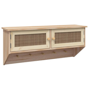 Appendiabiti a Muro 2 Antine Marrone in Legno Multistrato e Rattan Naturale