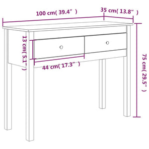 Mobiletto Consolle 2 Cassetti 100x35x75 cm in Massello di Pino