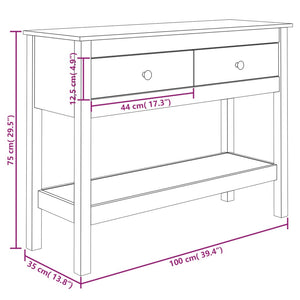 Mobiletto Consolle 100x35x75 cm in Legno Massello di Pino Naturale
