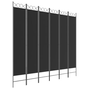 Separè 6 Pannelli Nero 240 x 220 cm in Tessuto e ferro