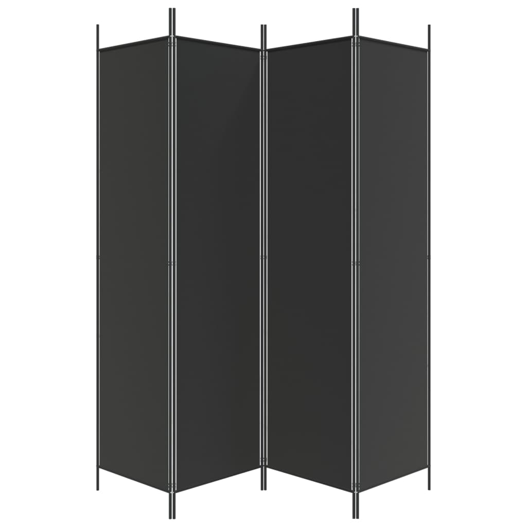 Separè 4 Pannelli Nero 200x200 cm in Tessuto e ferro