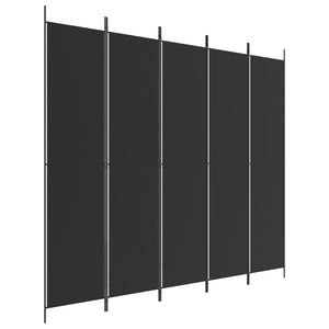 Separè 5 Pannelli Nero 250x220 cm in Tessuto e ferro