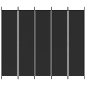 Separè 5 Pannelli Nero 250x220 cm in Tessuto e ferro