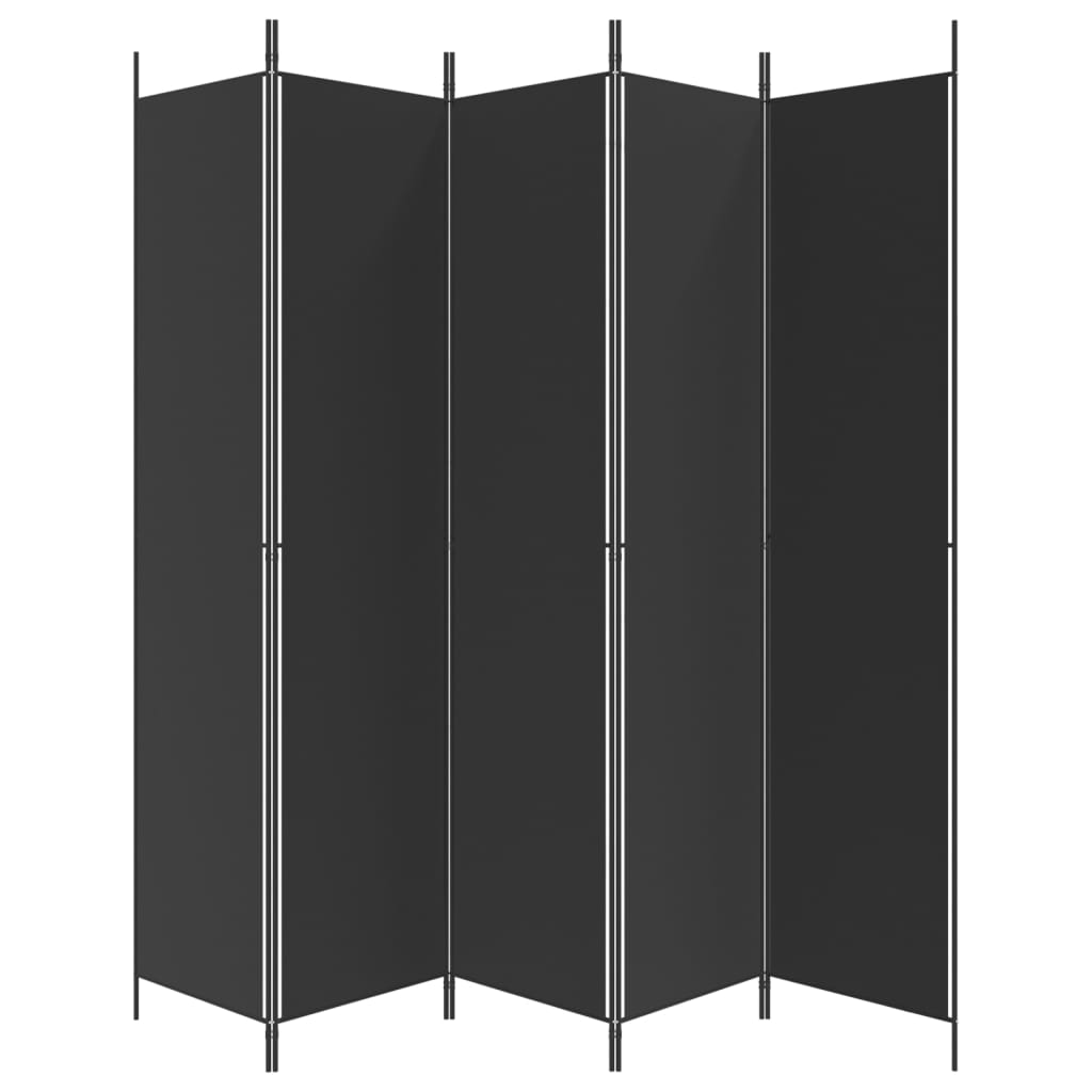 Separè 5 Pannelli Nero 250x220 cm in Tessuto e ferro