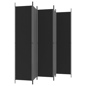 Separè 5 Pannelli Nero 250x220 cm in Tessuto e ferro