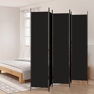 Separè 5 Pannelli Nero 250x220 cm in Tessuto e ferro