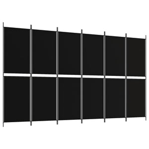 Separè 6 Pannelli Nero 300 x 180 cm in Tessuto e ferro