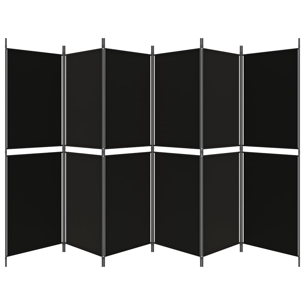 Separè 6 Pannelli Nero 300 x 180 cm in Tessuto e ferro