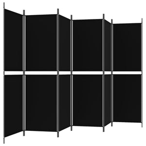 Separè 6 Pannelli Nero 300 x 180 cm in Tessuto e ferro
