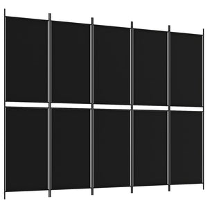 Separè 5 Pannelli Nero 250x200 cm in Tessuto e ferro