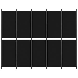 Separè 5 Pannelli Nero 250x200 cm in Tessuto e ferro