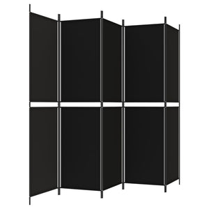 Separè 5 Pannelli Nero 250x200 cm in Tessuto e ferro