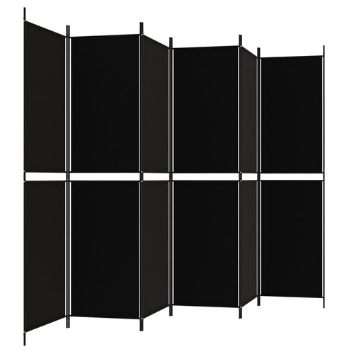 Separè 6 Pannelli Nero 300x200 cm in Tessuto e ferro