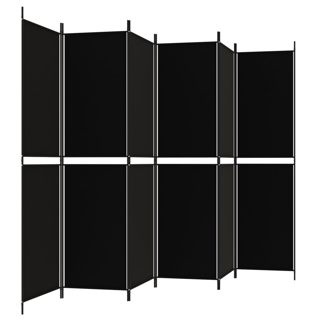 Separè 6 Pannelli Nero 300x200 cm in Tessuto e ferro