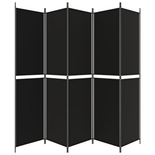 Separè 5 Pannelli Nero 250x220 cm in Tessuto e ferro