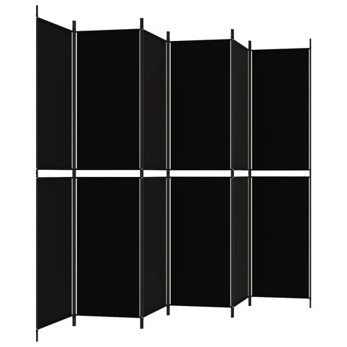 Separè 6 Pannelli Nero 300x220 cm in Tessuto e ferro