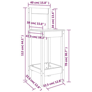 Sedie da Bar 2 pz Grigie 40x41,5x112 cm Legno Massello di Pino