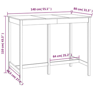 Tavolo da Bar Ambra 140x80x110 cm in Legno Massello di Pino