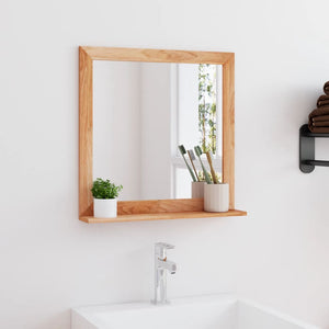 Specchio con Mensola per bagno 55x55 cm in Legno Massello di Noce