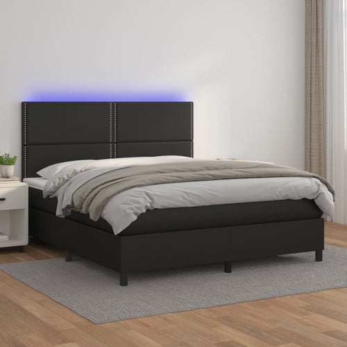 Letto Matrimoniale (con Materasso) LED Nero 160x200cm Similpelle